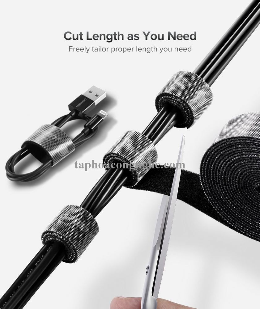 Ugreen 60483 0.5M cỡ 15mm băng dán Velcro màu đen ngang 1.5cm LP124 30060483